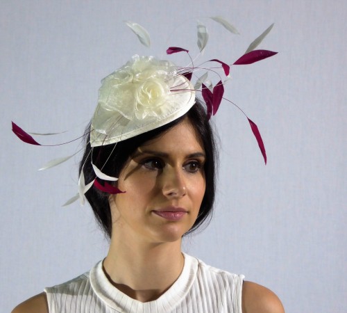 Ivory leaf fascinator with ivory flowers and feathers ( matching bridesmaids dresses. optional)